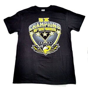 PITTSBURGH PENGUINS 5X CHAMPIONS T-Shirt Crew Neck Black Front Graphic Sz M New